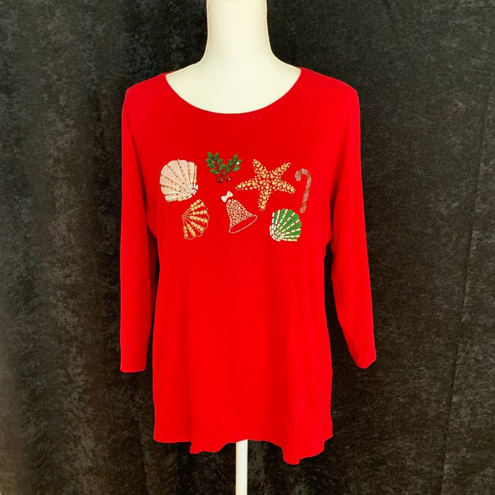 New Rhinestone Holiday Shells Graphic Top
